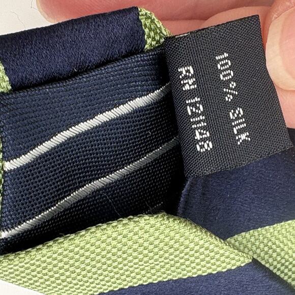 IZOD Silk Necktie Navy Green Repp Stripe Traditional Preppy Academia Classic - Picture 4 of 14